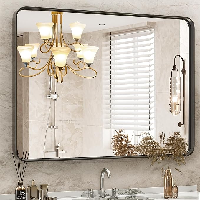 Sweetcrispy Bathroom Mirror, Vanity Mirror for Wall, 30x40 Inch | Rectangle Wall Decor for Entryway, Bedroom, Vanity, Anti-Rust, Horizontal or Vertical Hanging, Black
