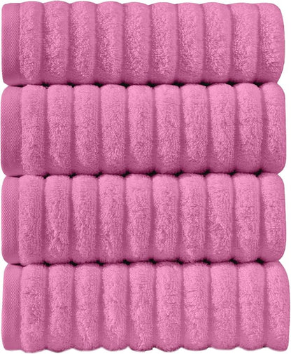 Elegant Comfort Luxury 100% Turkish Cotton Corduroy Ribbed 4 Pack Hand Towel Set 16 x 28 Inch - Absorbent, Super Soft, Quick Dry, Premium Towels for Bathroom, Gym, Spa and Hotel Use, Light Pink