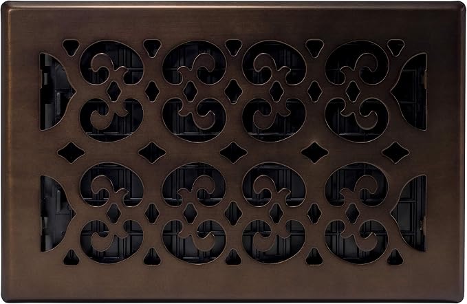 Decor Grates Metal Scroll Decorative Air Vent Cover 6x10 Floor Register–Adjustable Control Lever–AC Floor Vent Cover for Home_Floor Vents–Fits 6 x 10 Inch Opening–Rubbed Bronze (SPH610-RB) (Pack of 5)