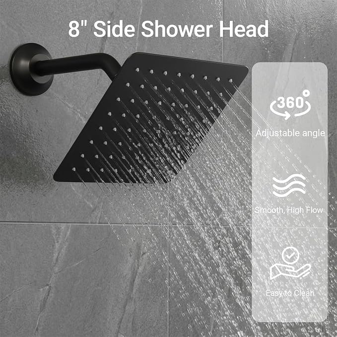 Shower Faucet Set Matte Black Dual Shower Head System | Ceiling Mounted, 12+8 inch Shower Head and Handle Set, Temperature Visualization