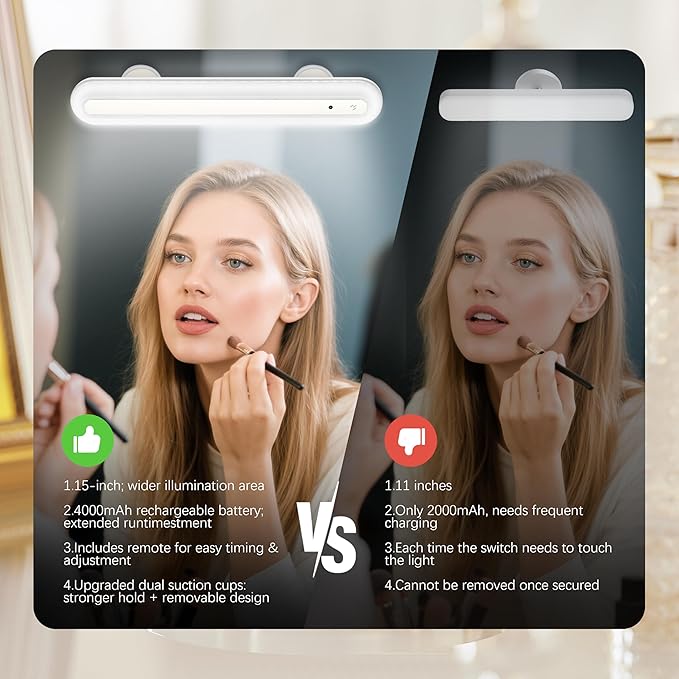 15" Vanity Lights for Mirror, Rechargeable Battery Operated Mirror Lights with Remote Control, 3 Temp&Adjustable Brightness Makeup Light, Cordless Lighting for Vanity Desk (White-2Pack)