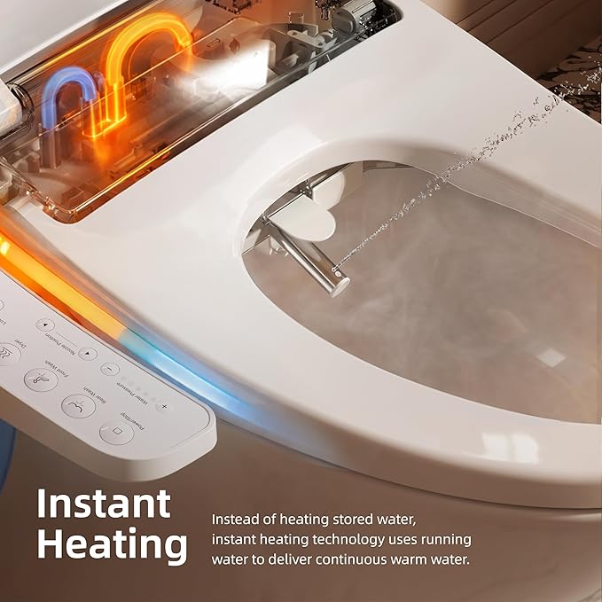 BRAVAT® Electronic Smart Bidet Toilet Seat – Heated Seat, Instant Warm Water, Stainless Steel Nozzle, Hygienic Rinse, Warm Air Dryer, Night Light, Easy Install – Elongated, White
