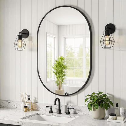 Black Oval Bathroom Mirror for Wall, 24"x36" Bathroom Vanity Mirror | HD Shatterproof Glass, Metal Framed, Oval Vanity Mirrors for Bathroom, Bedroom, Living Room, Entryway, Horizontal or Vertical