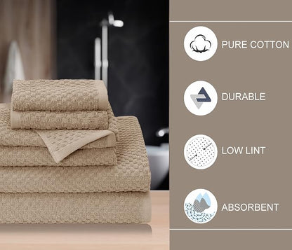 COTTON CRAFT Euro Spa Waffle Weave 6 Piece Towel Set - 100% Cotton - Linen | 2 Oversized Luxurious Large Bath Towels, 2 Hand Towels, 2 Washcloths - Soft Plush Super Absorbent Low Lint Quick Dry