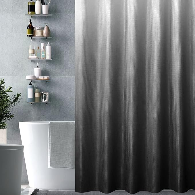 Black Ombre Fabric Shower Curtain for Bathroom Decor, 72 x 72 | Ombre Fabric Shower Curtain for Bathroom, Black and White Gradual Color Washable Cloth Bathroom Curtains Shower Set