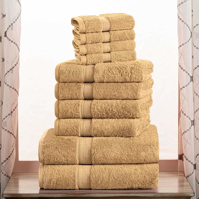 Superior Egyptian Cotton Ultra Plush & Absorbent, 10 Piece Set, Toast | Quick Dry, Soft Luxury Towel Set, Bath Essentials, Guest Bath, Spa, 2 Bath, 4 Hand, 4 Face Towels, Madeline Towels
