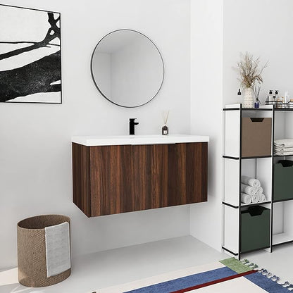 Bathroom Vanity with Sink 36 Inch, Single Sink Modern Bathroom Vanities Set, Wall-Mounted Bathroom Vanity, Floating Soft Close Door