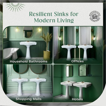 Renovators Supply Manufacturing Darbyshire 34"W x 22.5" D x 32" H Large Bathroom Pedestal Sink. Vitreous China with Overflow, 4 in. Centerset Faucets