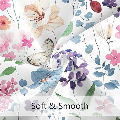 Small Stall Shower Curtain 36 x 72 Inch, Half Narrow Colorful Floral Shower Curtain for Bathroom, Pink Green Blue Flower Butterfly Fabric Shower Curtain Set with Hooks
