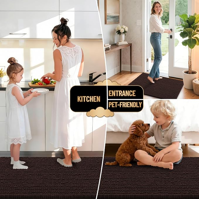 OLANLY Thick Chenille Bathroom Rugs 30x20, Soft Absorbent Bath Mat, Brown | Bath Rugs, Rubber Backing, Machine Wash Dry, Bath Mats for Bathroom Floor, Tub and Shower, Home Decor Accessories