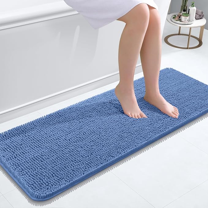 OLANLY Bathroom Runner Rugs 47x17, Extra Soft Absorbent Chenille Bath Rugs | Cornflower Blue, Quick-Drying Rubber Backing, Machine Washable Long Bath Mat for Bathroom Floor, Tub and Shower, Home Decor