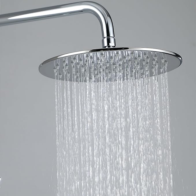 RBROHANT Exposed Shower System with Tub Spout, Polished Chrome Exposed Pipe Shower Faucet with 3 Functions Brass Shower Valve, Shower Height Adjustable, Wall Mounted