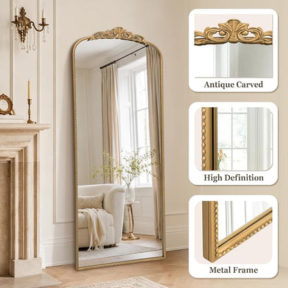 Micasso Gold Full Length Mirror: 26''x63'' Large Vintage Floor Body Mirror | Baroque Long Wall Mirror - Traditional Ornate Antique for Cloakroom/Dressing Room/Bedroom/Entryway - Ideal for Living Room