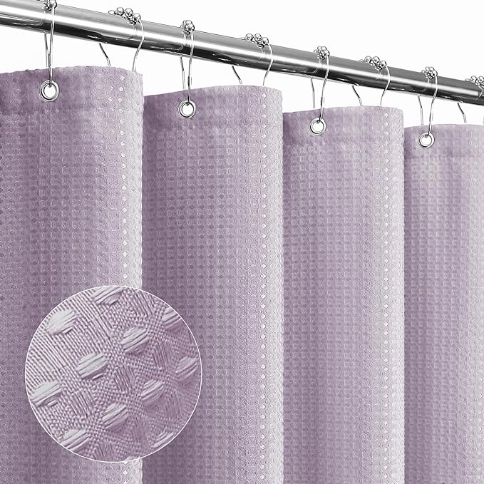 Long Lavender Fabric Shower Curtain, 72 x 78 | Tall Cloth-Textured Shower Curtain for Bathroom, Water Repellent, Machine Washable