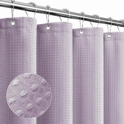 Long Lavender Fabric Shower Curtain, 72 x 78 | Tall Cloth-Textured Shower Curtain for Bathroom, Water Repellent, Machine Washable