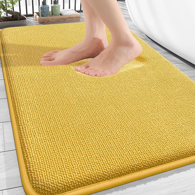 OLANLY Thick Memory Foam Bathroom Rugs 30x20, Absorbent Bath Mat, Yellow | Soft Quick Dry Bath Rugs, Non-Slip, Machine Washable Carpet for Bathroom Floor, Tub and Shower, Home Decor Accessories
