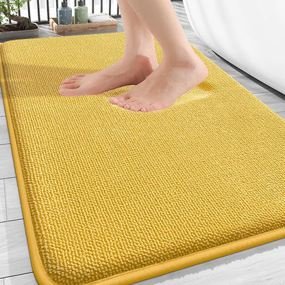 OLANLY Thick Memory Foam Bathroom Rugs 30x20, Absorbent Bath Mat, Yellow | Soft Quick Dry Bath Rugs, Non-Slip, Machine Washable Carpet for Bathroom Floor, Tub and Shower, Home Decor Accessories