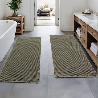 MIULEE Set of 2 Waffle Bathroom Runner Rugs Green 2'x6'(24"x72") | Non Slip, Super Absorbent, Washable, Ultra Soft, Boho Bath Mats for Bathroom Hallway Bedroom Laundry Room Kitchen