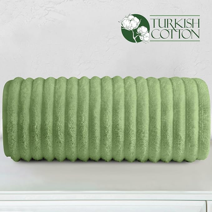Elegant Comfort 100% Turkish Cotton Corduroy Ribbed Luxury Jumbo Bath Towel Ultra Soft - 35 x 70 Inch - Luxury Spa Premium Hotel Quality Highly Absorbent and Quick Dry Large Bath Towel, Sage