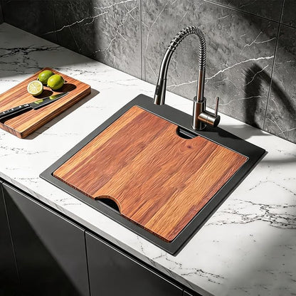 21x20 Inch Black Kitchen Sink, Drop in Bar Sink Black, Stainless Steel Square Small Topmount Workstation Sinks, Single Bowl for Laundry Office Wet Bar Prep RV Outdoor Yard