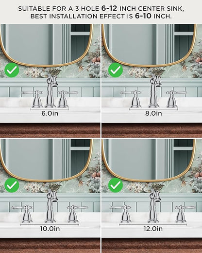 FORIOUS Bathroom Sink Faucet 3 Holes, 2 Handle Faucet for Bathroom Sink with Pop-Up Drain and Water Supplies for Commercial, Vanity, Lavatory, Restroom, Farmhouse (Chrome)