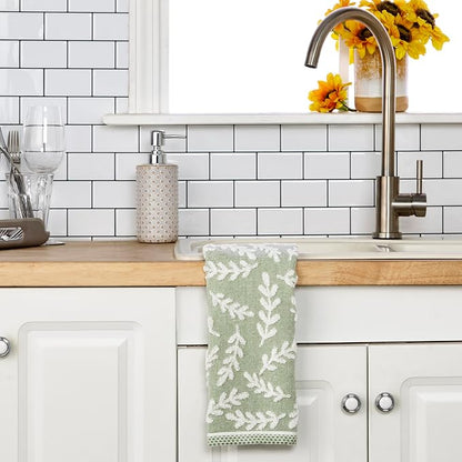 SKL Home Leaf Sprig Hand Towel Set-2pc, 100% Cotton, Reversible, Sage | Soft & absorbent jacquard. For use in the bathroom, kitchen, or bar & makes a great gift.