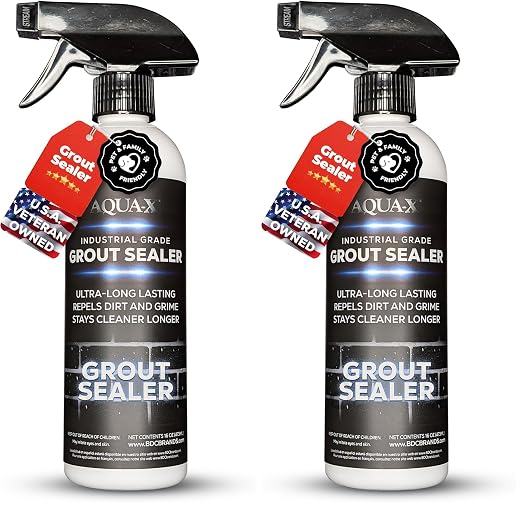 16 Oz. Grout Sealer, Clear Grout and Tile Sealer, Natural Finish, Professional Grade, Indoor & Outdoor, Fast Dry and Long Lasting Protection (Pack of 2)