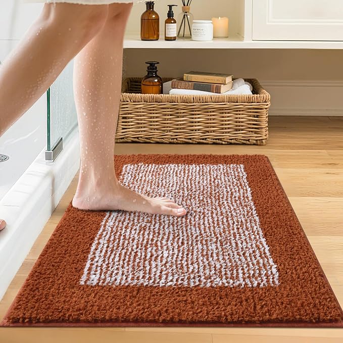 Bathroom Rugs 24x17 Non Slip Washable, Bath Mat for Bathroom Floor Tub, Soft Absorbent Quick Dry Mats for Shower, Bathtub,Home Decor(Coral Orange)