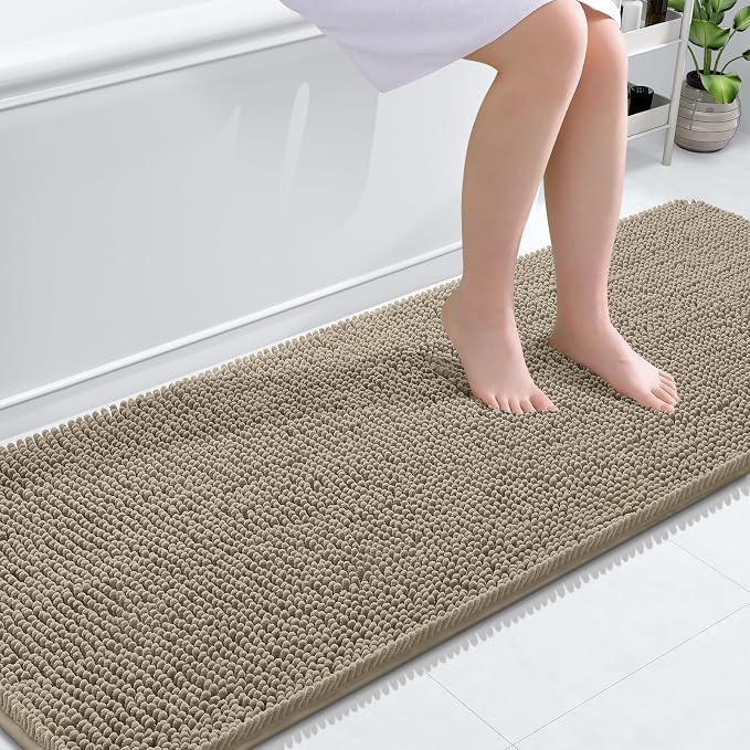 OLANLY Bathroom Runner Rugs 70x24, Extra Soft Absorbent Chenille Bath Rugs | Warm Taupe, Quick-Drying Rubber Backing, Washable Long Bath Mat for Bathroom Floor, Tub and Shower, Home Decor Accessories