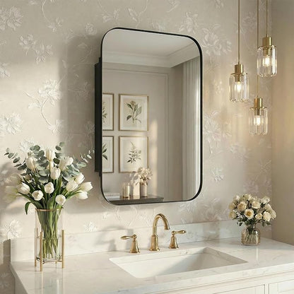 Casaphoria 36" H x 24" W Wall Medicine Cabinets Mirrors, Bathroom Medicine Cabinet with Mirror, Metal Frame Wall Mirror Cabinet, Black H
