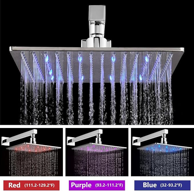 Aolemi Shower Faucet Set with Valve Handheld 10" LED Head Polish Chrome | Handheld Spray,10 Inch Rain LED Head,Valve and Trim Kit,All Metal,Wall Mount Shower System,Bathroom Mixer