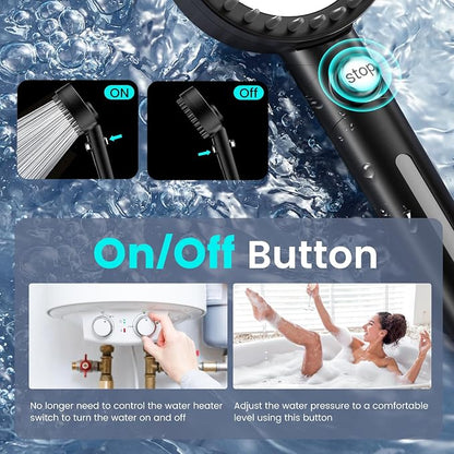 Filtered Shower Head with Handheld, High Pressure Showerhead with Filters | 4 Spray, ON/OFF Button for Pets, Detachable Shower Heads with Water Softener Filter Beads for Hard Water- Remove Chlorine