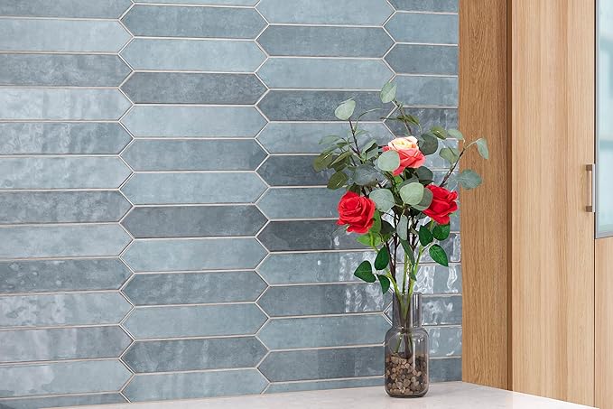 M S International Renzo Denim Glossy Ceramic Picket Wall Tile for Bathroom, Kitchen Backsplash, Accent Wall, and Shower - Sample