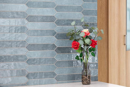 M S International Renzo Denim Glossy Ceramic Picket Wall Tile for Bathroom, Kitchen Backsplash, Accent Wall, and Shower - Sample