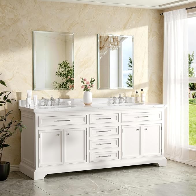 24x32 Inch Bathroom Mirrors for Over Sink, Frameless Mirrors for Wall | Beveled Bathroom Mirror, Bathroom Vanity Mirror for Bedroom Living Room Entryway Home Decor