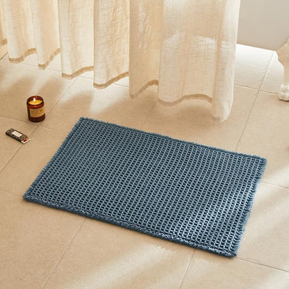 TYUU Waffle Bath Mat, Boho Bathroom Rugs Non Slip, 30x20 Denim Blue | Super Absorbent Quick Dry Bath Rug, Non-Slip Backing, Soft Waffle Washable Farmhouse Bathroom Mats, Tub, Shower & Home Decor