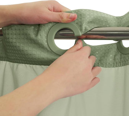 RiverDream Heavyweight Waffle No Hook Shower Curtain with Liner,Green,71x74 | Dotted Waffle,Snap-in Liner,Heavy Duty,Quick Dry,Mesh Top Window,With Bottom Magnets,Hotel-Grade,Washable,Standard Size