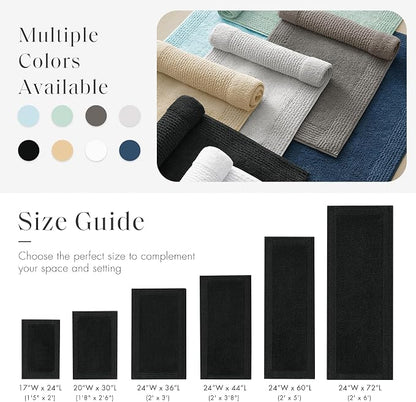 Madison Park Splendor Reversible 100% Cotton Bath Rug, 24 x 44, Black | Tufted Bathroom Mat, 3000 GSM, Hotel Quality, Luxurious Plush, Medium Pile, Absorbent, Quick Dry, OEKO-TEX, Shower Room Décor