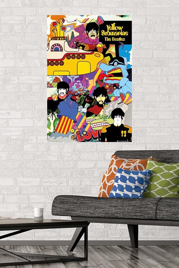 Trends International 24X36 The Beatles - Submarine Collage Wall Poster, 24" x 36", Premium Unframed Version