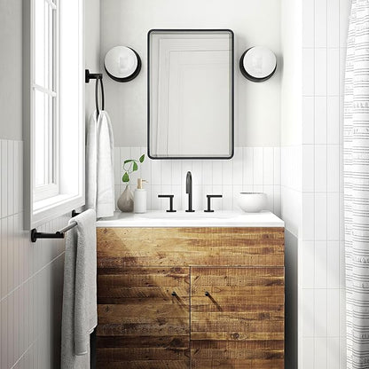 TEHOME Surface Mount 20x30'' Black Bathroom Medicine Cabinet with Mirror Matt Black Metal Framed Rounded Rectangle Medicine Cabinet with Beveled Mirror 4 Adjustable Glass Shelves