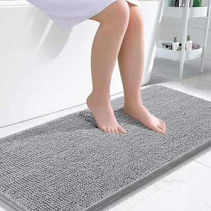 OLANLY Bathroom Runner Rugs 47x24, Extra Soft Absorbent Chenille Bath Rugs | Light Grey, Quick-Drying Rubber Backing, Washable Long Bath Mat for Bathroom Floor, Tub and Shower, Home Decor Accessories