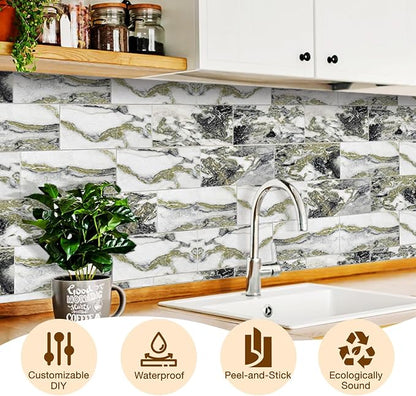 Peel and Stick Backsplash Tile for Kitchen & Bathroom Walls (Rough Verde Antique, 10 Tiles - 9.7 sq. ft. (0.9 m²))