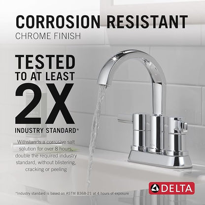Delta Albion Centerset Chrome Bathroom Faucet, 4 Inch 3 Hole Bathroom Sink Faucet for Vanity, Metal Push-Pop Drain Assembly, Chrome 25855LF