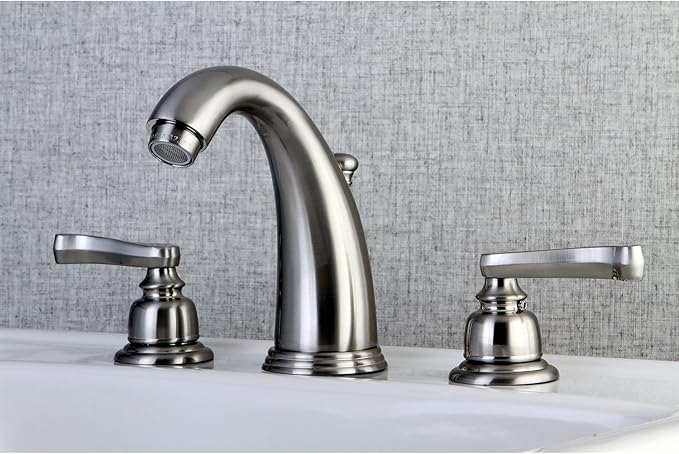 Kingston Brass KB988FL Royale Widespread Lavatory Faucet with Brass Pop-Up, Brushed Nickel,8-Inch Adjustable Center