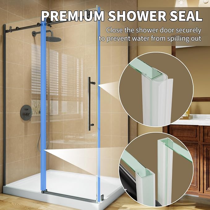 44-48”W x 34" D x 72" H Frameless Shower Enclosure, Sliding Corner Shower Door, SGCC 8mm (5/16") Tempered Glass, Buffer System, Stainless Handle&Tracks, Leak-Proof, Easy Installation, Matte Black