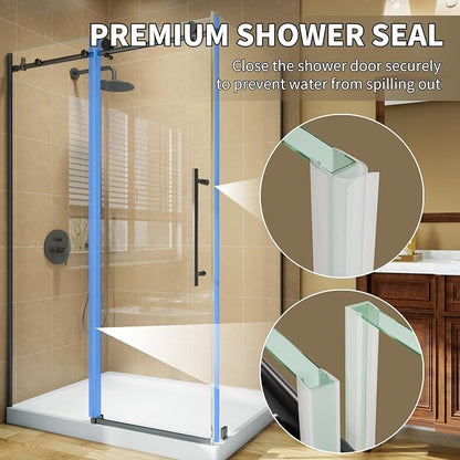 44-48”W x 34" D x 72" H Frameless Shower Enclosure, Sliding Corner Shower Door, SGCC 8mm (5/16") Tempered Glass, Buffer System, Stainless Handle&Tracks, Leak-Proof, Easy Installation, Matte Black