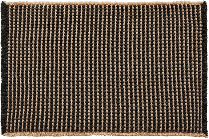 TYUU Waffle Bath Mat, Small Boho Bathroom Rugs Non Slip 24x16 Khaki & Black | Super Absorbent Quick Dry Bath Rug, Non-Slip Backing, Soft Waffle Washable Farmhouse Bathroom Mats, Tub, Shower & Home Decor