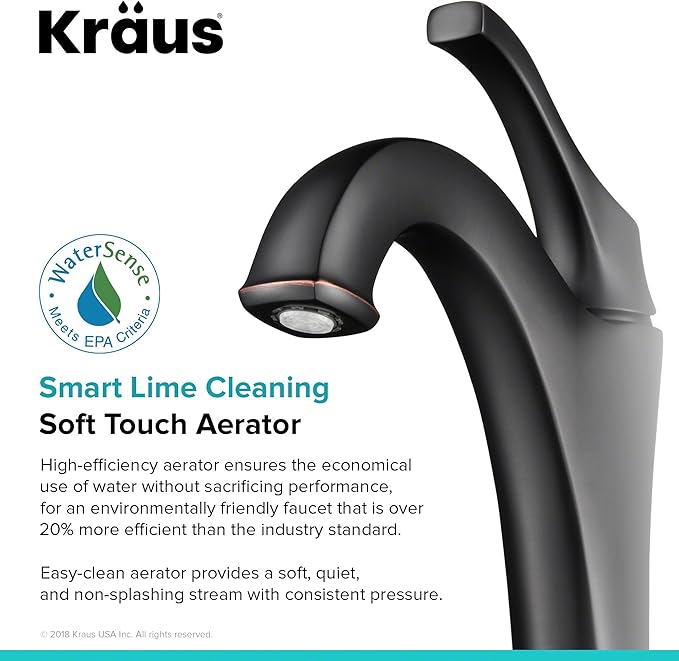 KRAUS KVF-1200ORB Arlo Single Handle Vessel Bathroom Faucet with Pop Up Drain, Oil Rubbed Bronze