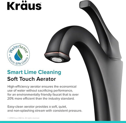 KRAUS KVF-1200ORB Arlo Single Handle Vessel Bathroom Faucet with Pop Up Drain, Oil Rubbed Bronze