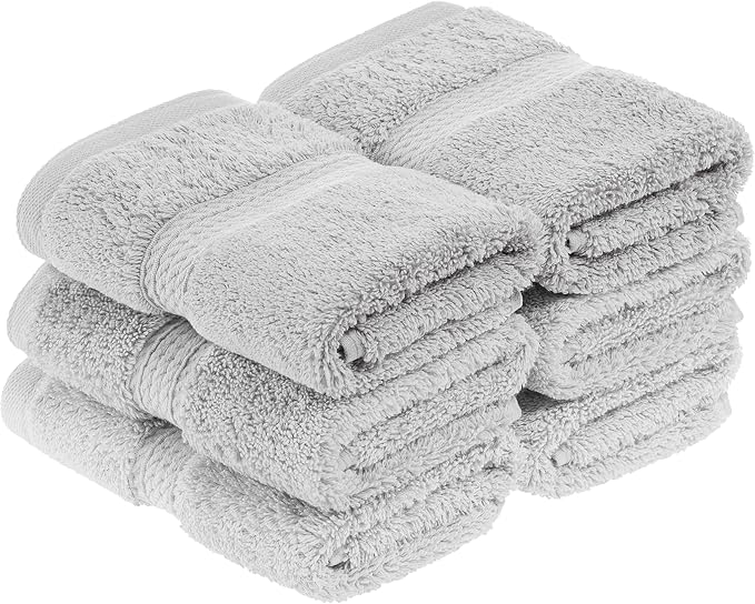 SUPERIOR Egyptian Cotton Plush & Absorbent, Face Towel Set of 6, Silver | Quick Dry, Soft Luxury Towel Set, Bath Essentials for Bathroom, Guest Bath, Spa, 2 Piece Face, Madeline Towels